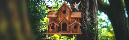 Rustic brown handmade 6-hole hanging bird house garden decor