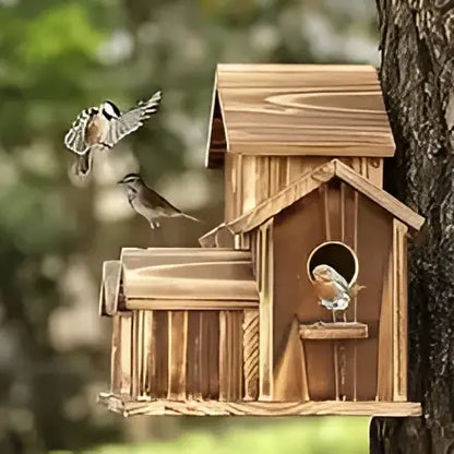 Rustic brown handmade 6-hole hanging bird house garden decor