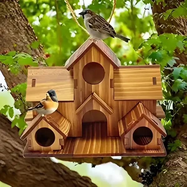 Rustic brown handmade 6-hole hanging bird house garden decor