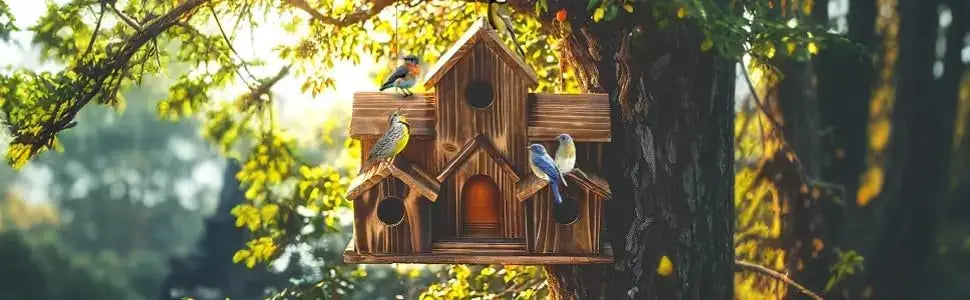 Rustic brown handmade 6-hole hanging bird house garden decor
