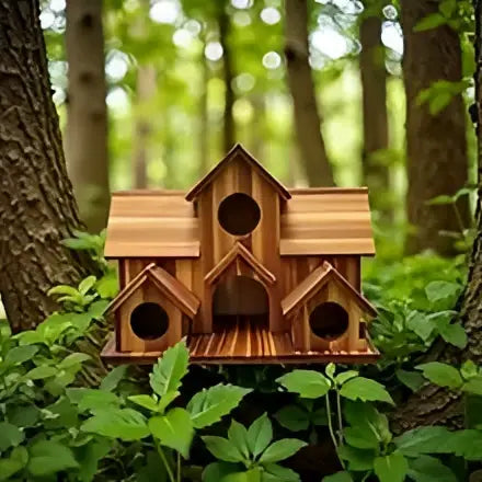Rustic brown handmade 6-hole hanging bird house garden decor