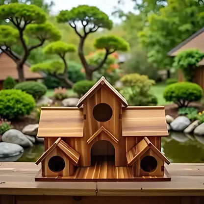 Rustic brown handmade 6-hole hanging bird house garden decor