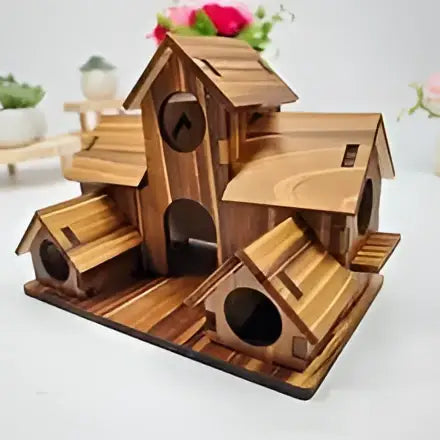 Rustic brown handmade 6-hole hanging bird house garden decor