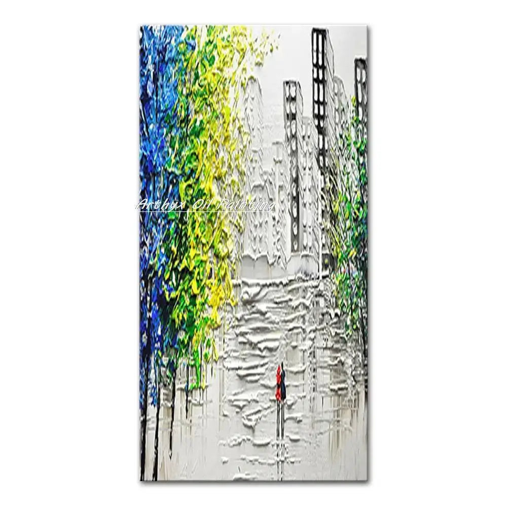 Vibrant autumn city landscape oil painting living room wall art
