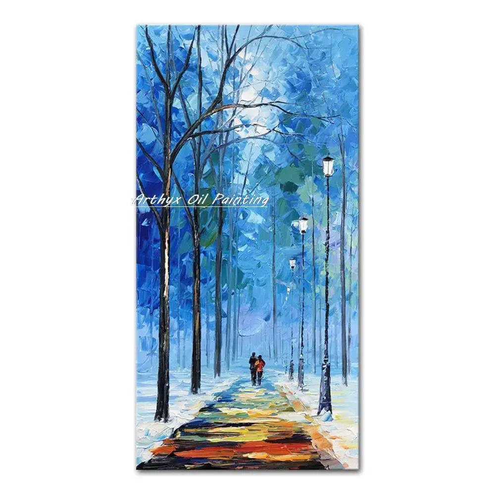 Vibrant autumn city landscape oil painting living room wall art