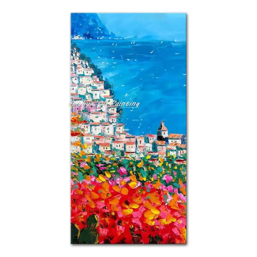 Vibrant autumn city landscape oil painting living room wall art