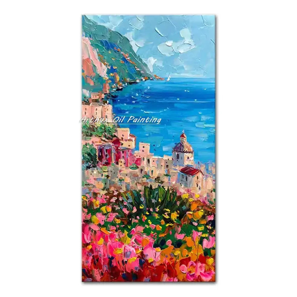 Vibrant autumn city landscape oil painting living room wall art