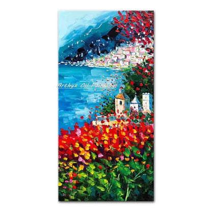 Vibrant autumn city landscape oil painting living room wall art
