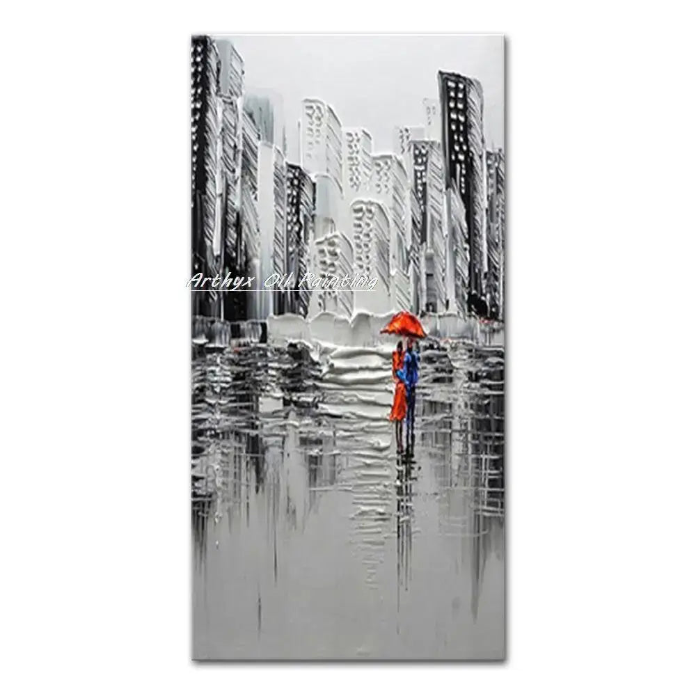 Vibrant autumn city landscape oil painting living room wall art