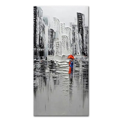 Vibrant autumn city landscape oil painting living room wall art