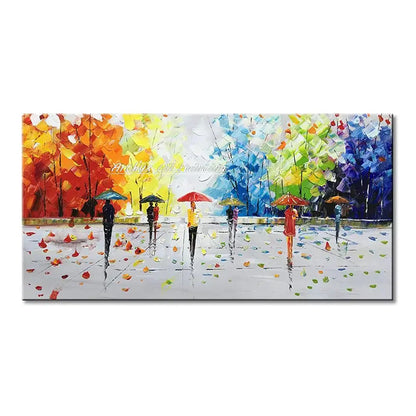 Vibrant autumn city landscape oil painting living room wall art