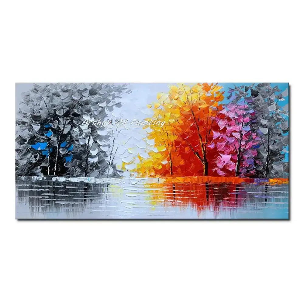 Vibrant autumn city landscape oil painting living room wall art