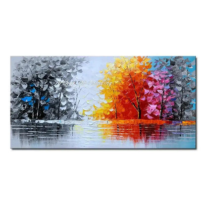 Vibrant autumn city landscape oil painting living room wall art
