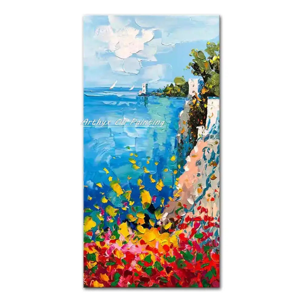 Vibrant autumn city landscape oil painting living room wall art