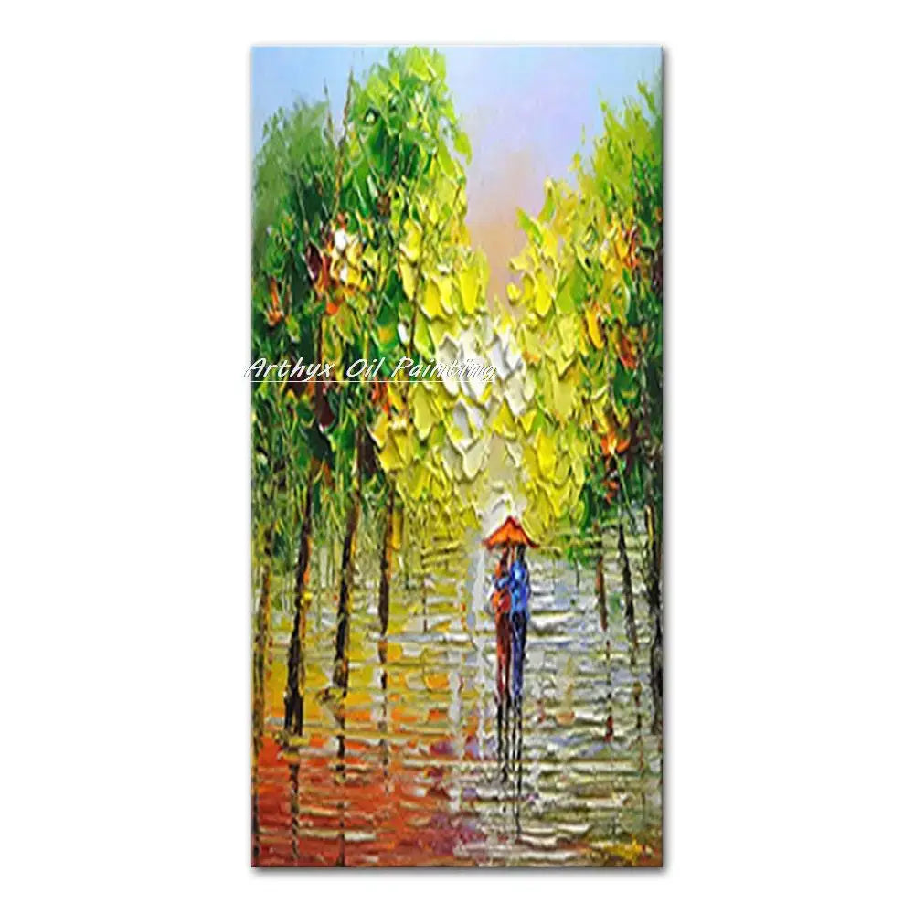Vibrant autumn city landscape oil painting living room wall art