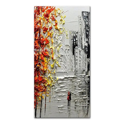 Vibrant autumn city landscape oil painting living room wall art
