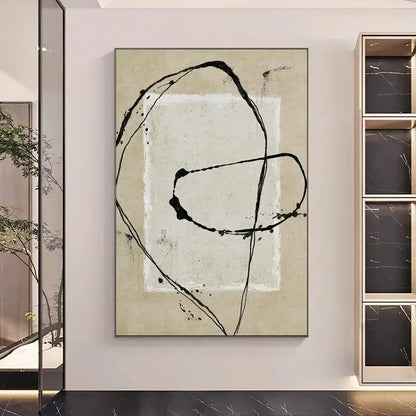 Handmade abstract oil painting blue & gold wall art living room