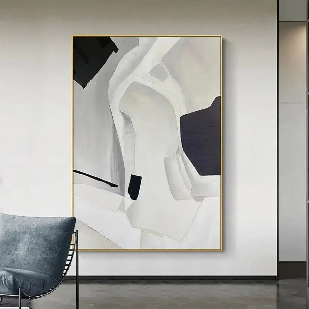 Handmade abstract oil painting blue & gold wall art living room