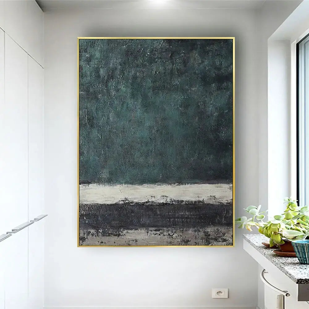 Handmade abstract oil painting blue & gold wall art living room