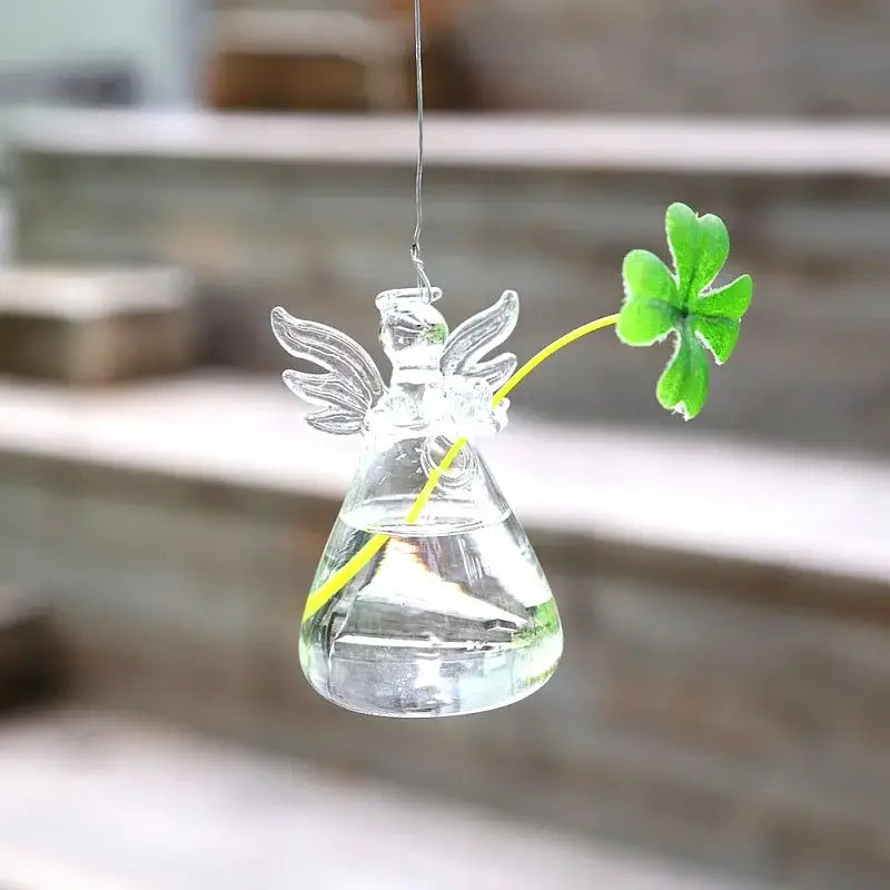 Clear glass angel vase living room home decor
