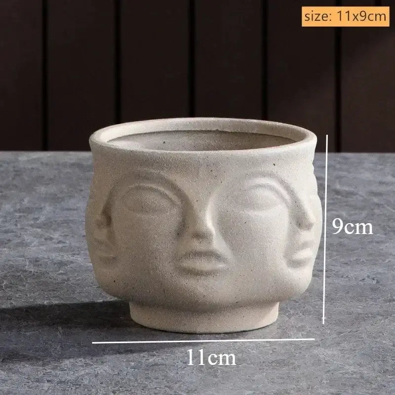 Handmade white ceramic face art vase sculpture living room decor