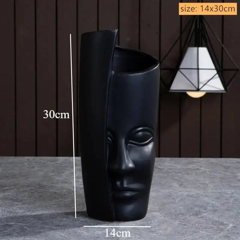 Handmade white ceramic face art vase sculpture living room decor