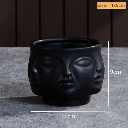 Handmade white ceramic face art vase sculpture living room decor