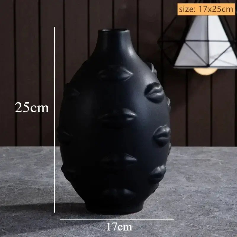 Handmade white ceramic face art vase sculpture living room decor