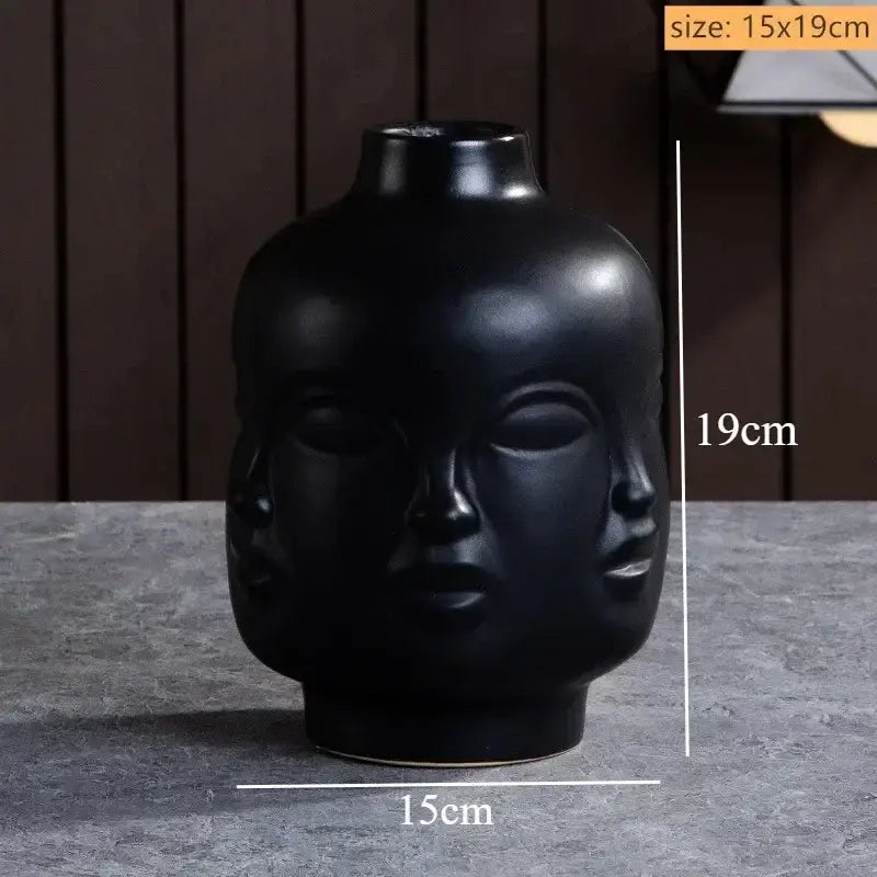 Handmade white ceramic face art vase sculpture living room decor