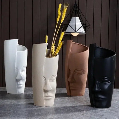 Handmade white ceramic face art vase sculpture living room decor