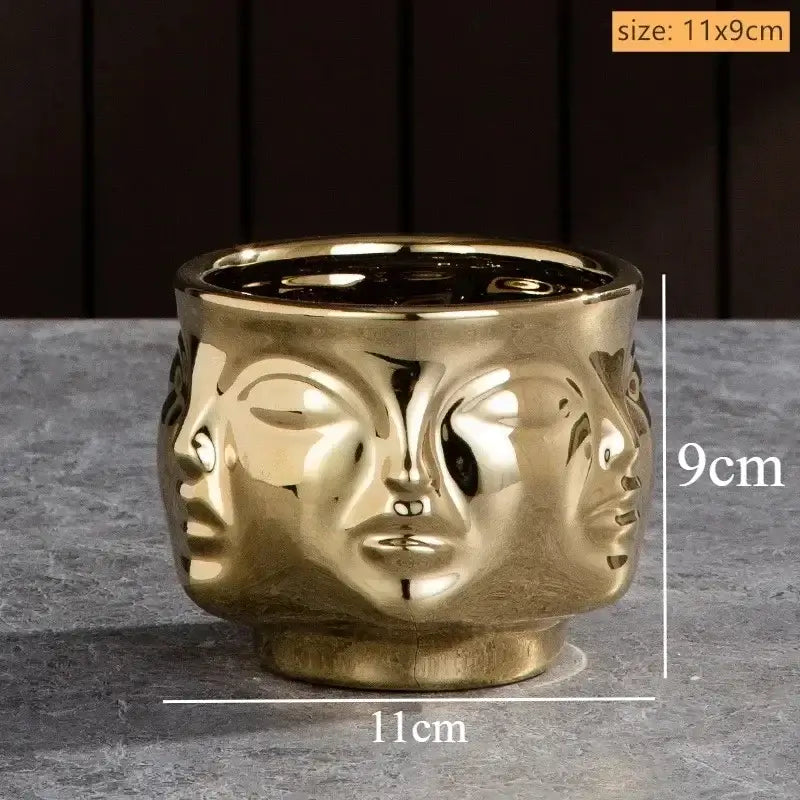 Handmade white ceramic face art vase sculpture living room decor