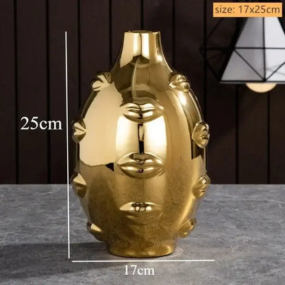 Handmade white ceramic face art vase sculpture living room decor