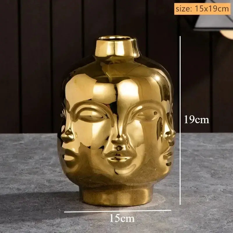 Handmade white ceramic face art vase sculpture living room decor
