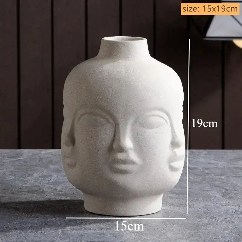 Handmade white ceramic face art vase sculpture living room decor