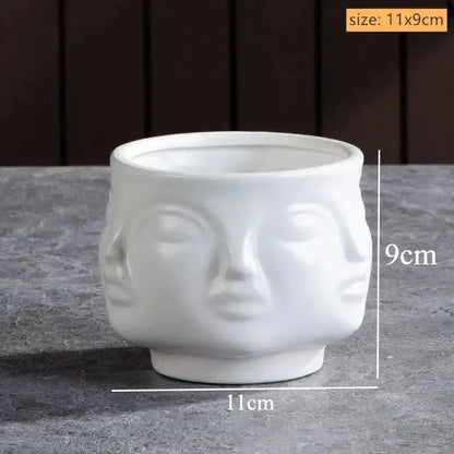 Handmade white ceramic face art vase sculpture living room decor
