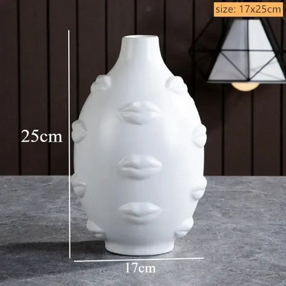 Handmade white ceramic face art vase sculpture living room decor