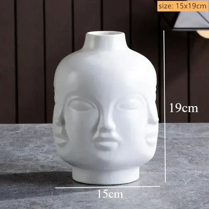 Handmade white ceramic face art vase sculpture living room decor