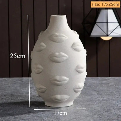 Handmade white ceramic face art vase sculpture living room decor