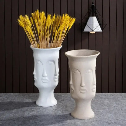 Handmade white ceramic face art vase sculpture living room decor