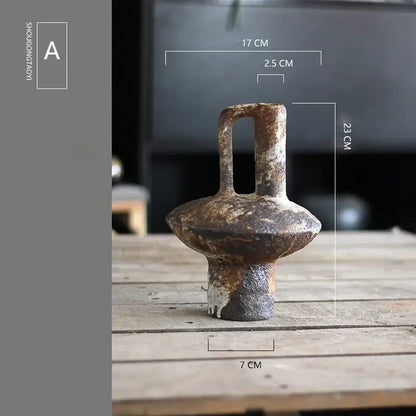 Rustic brown & gray handmade ceramic vase set living room decor