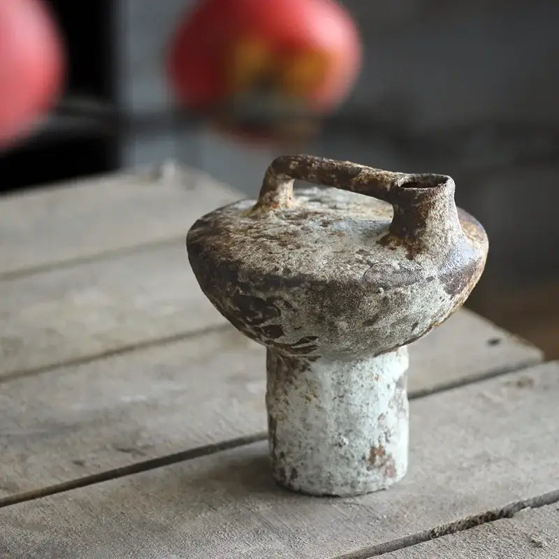 Rustic brown & gray handmade ceramic vase set living room decor