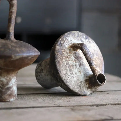 Rustic brown & gray handmade ceramic vase set living room decor