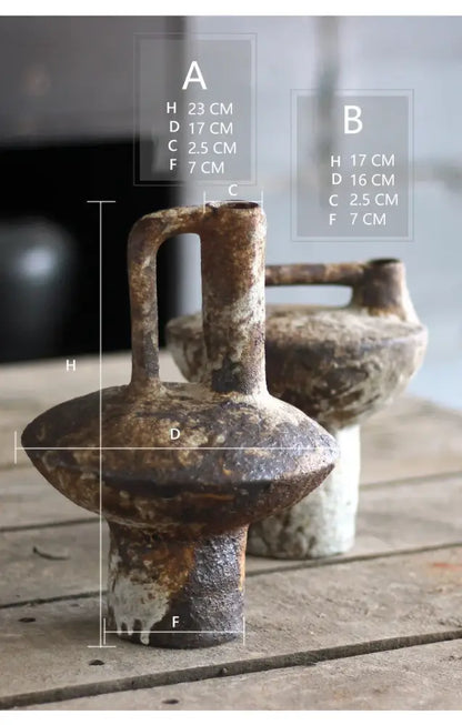 Rustic brown & gray handmade ceramic vase set living room decor