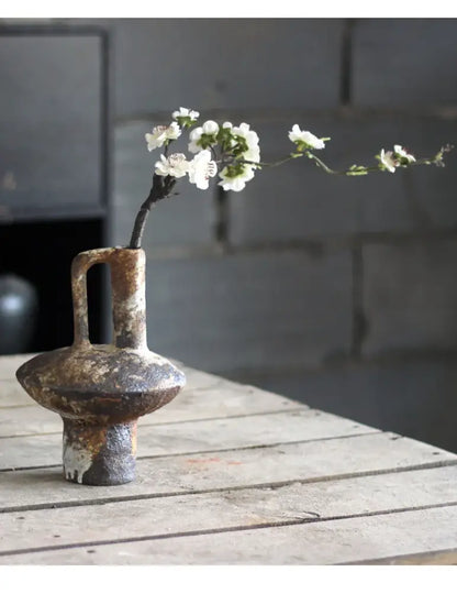 Rustic brown & gray handmade ceramic vase set living room decor