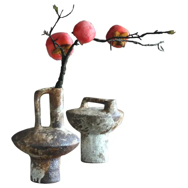 Rustic brown & gray handmade ceramic vase set living room decor