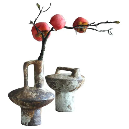 Rustic brown & gray handmade ceramic vase set living room decor