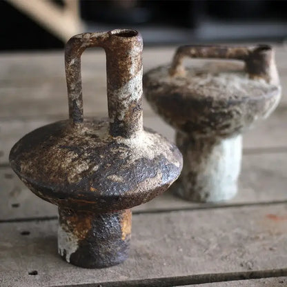 Rustic brown & gray handmade ceramic vase set living room decor