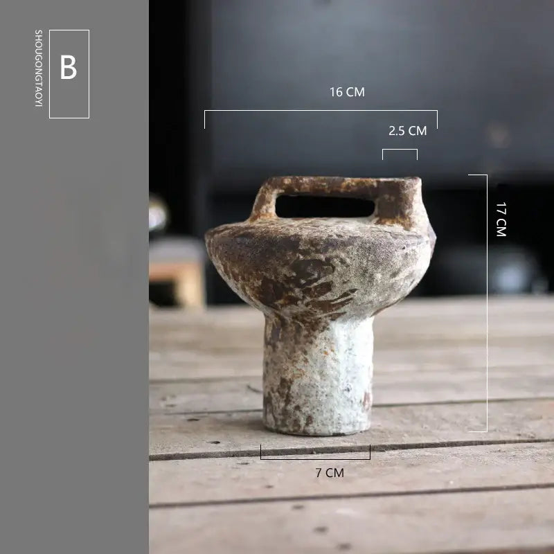 Rustic brown & gray handmade ceramic vase set living room decor