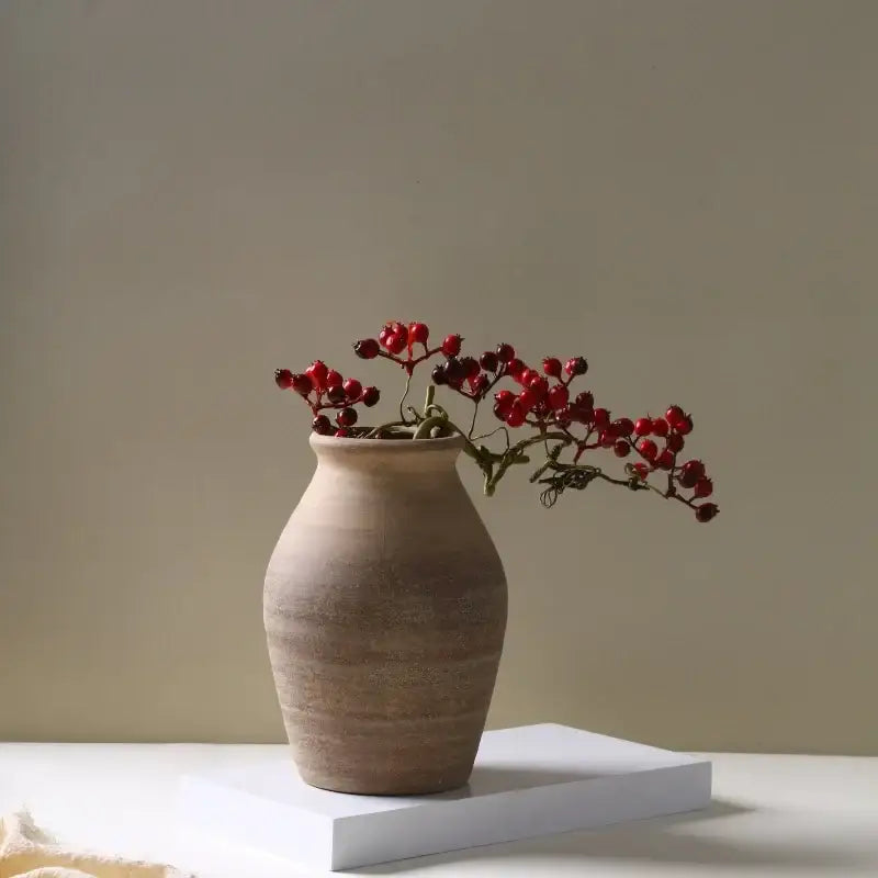Retro handmade beige ceramic vase living room home decoration