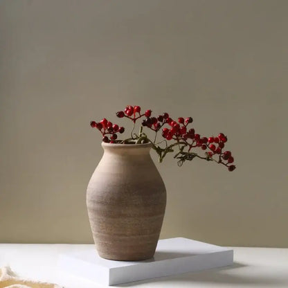 Retro handmade beige ceramic vase living room home decoration